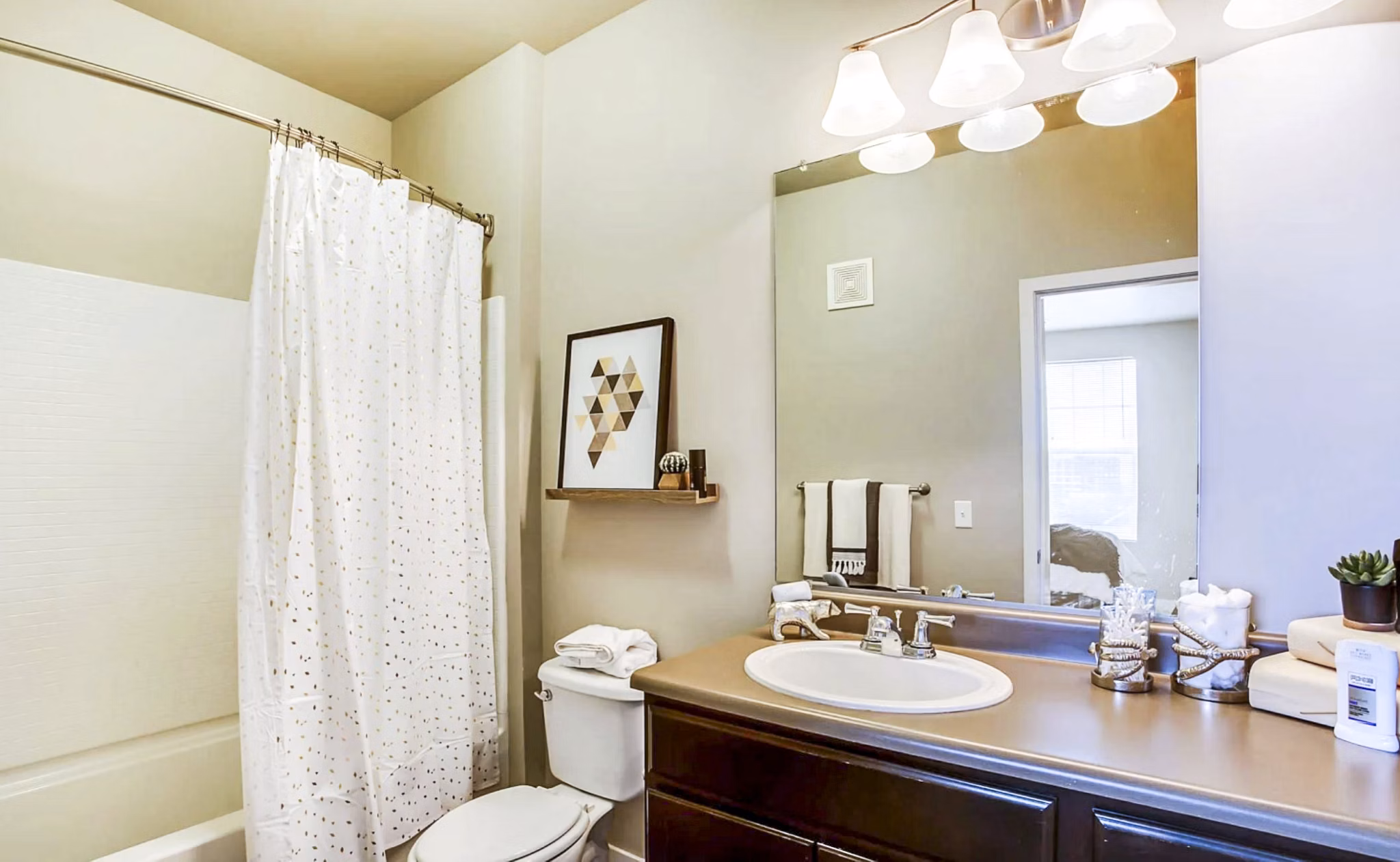 Modern bathroom with sleek fixtures in The Langston Apartments