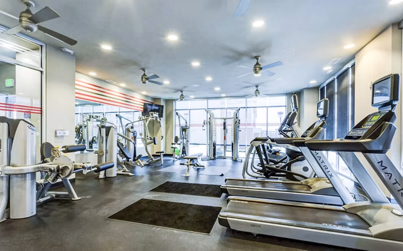 Fitness center with state-of-the-art equipment at The Langston Apartments