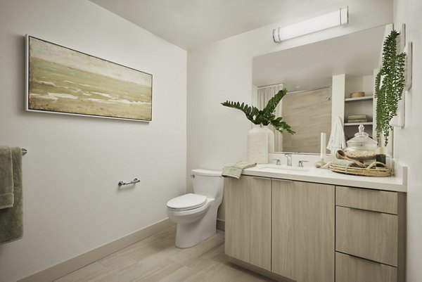 Bathroom featuring elegant fixtures and modern design at Santal Thousand Oaks Apartments