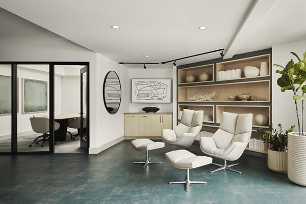 Clubhouse with modern design and cozy seating at Santal Thousand Oaks Apartments