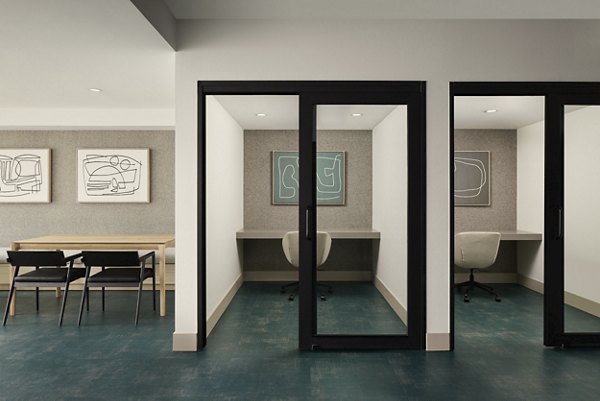 Clubhouse featuring modern design and cozy seating at Santal Thousand Oaks Apartments