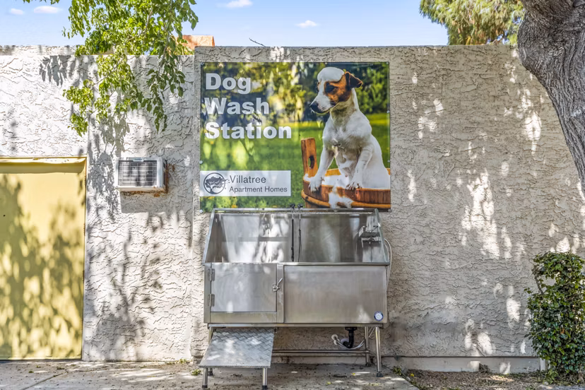 Dog wash station for pet owners at Villatree Apartments