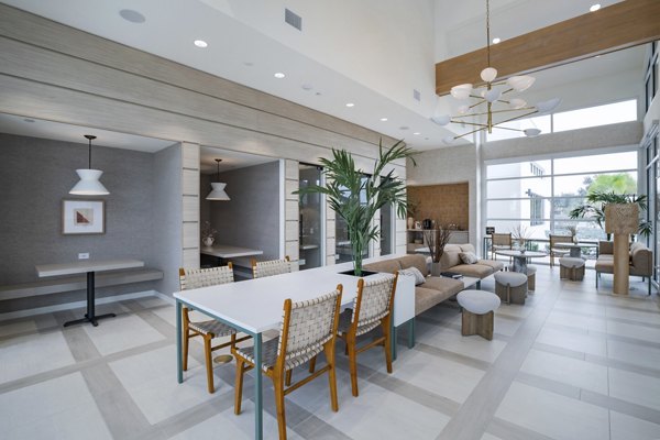 Clubhouse with modern decor and communal seating in Lynwind Apartments