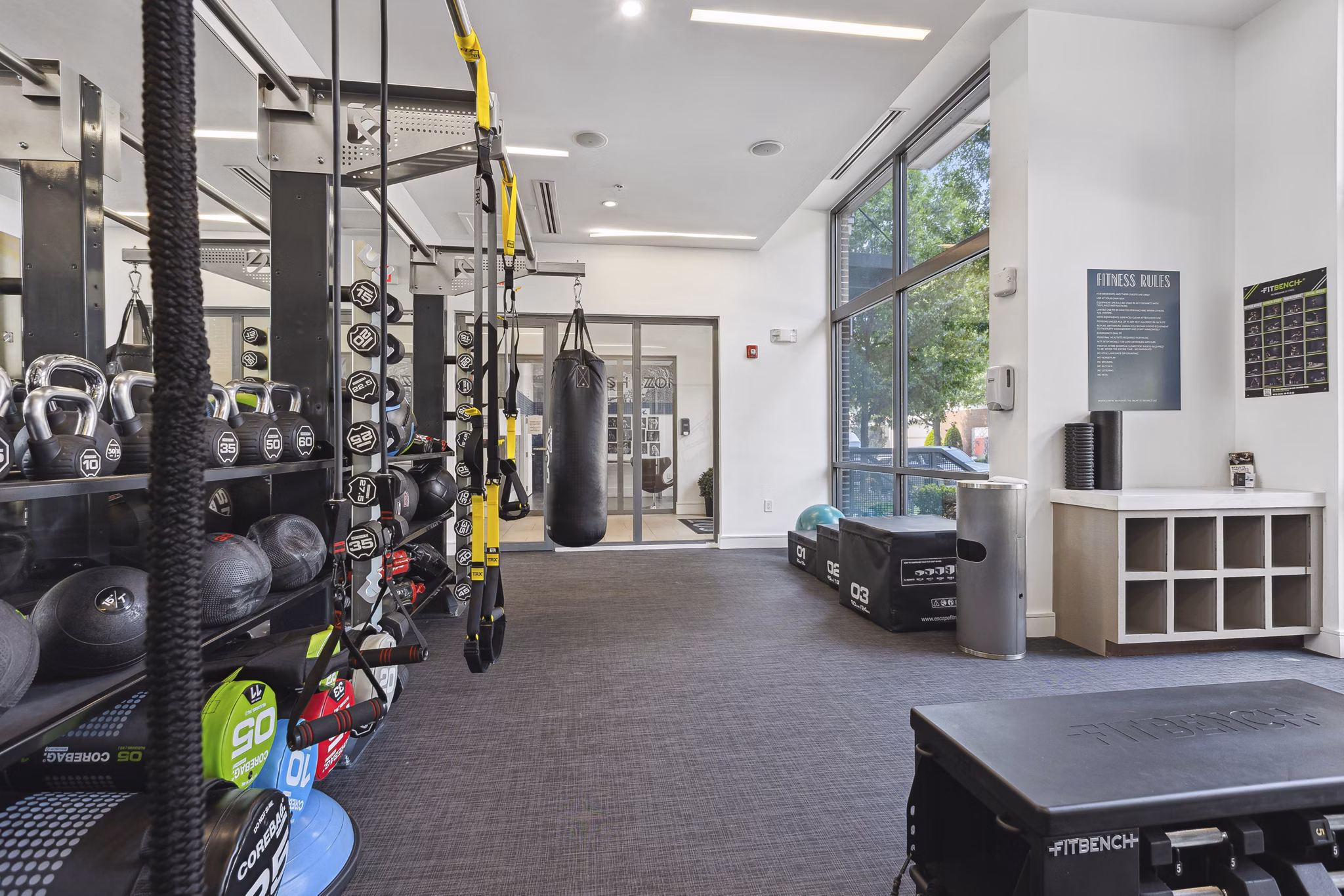 Fitness center with state-of-the-art equipment at Midtown 205 Apartments in Uptown Charlotte