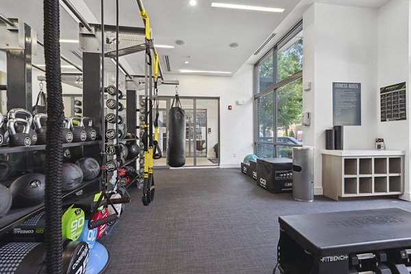 Fitness center with state-of-the-art equipment at Midtown 205 Apartments in Uptown Charlotte