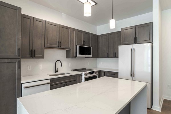 Modern kitchen with stainless steel appliances at Midtown 205 Apartments