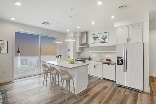 Modern kitchen with stainless steel appliances at Parc Haven Apartments
