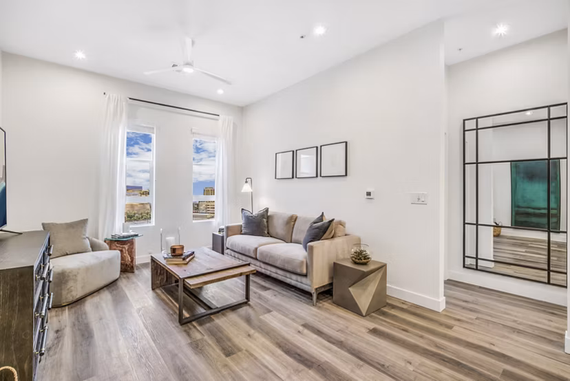 Modern living room with stylish furnishings at Parc Haven Apartments, offering luxury living spaces in a vibrant community setting