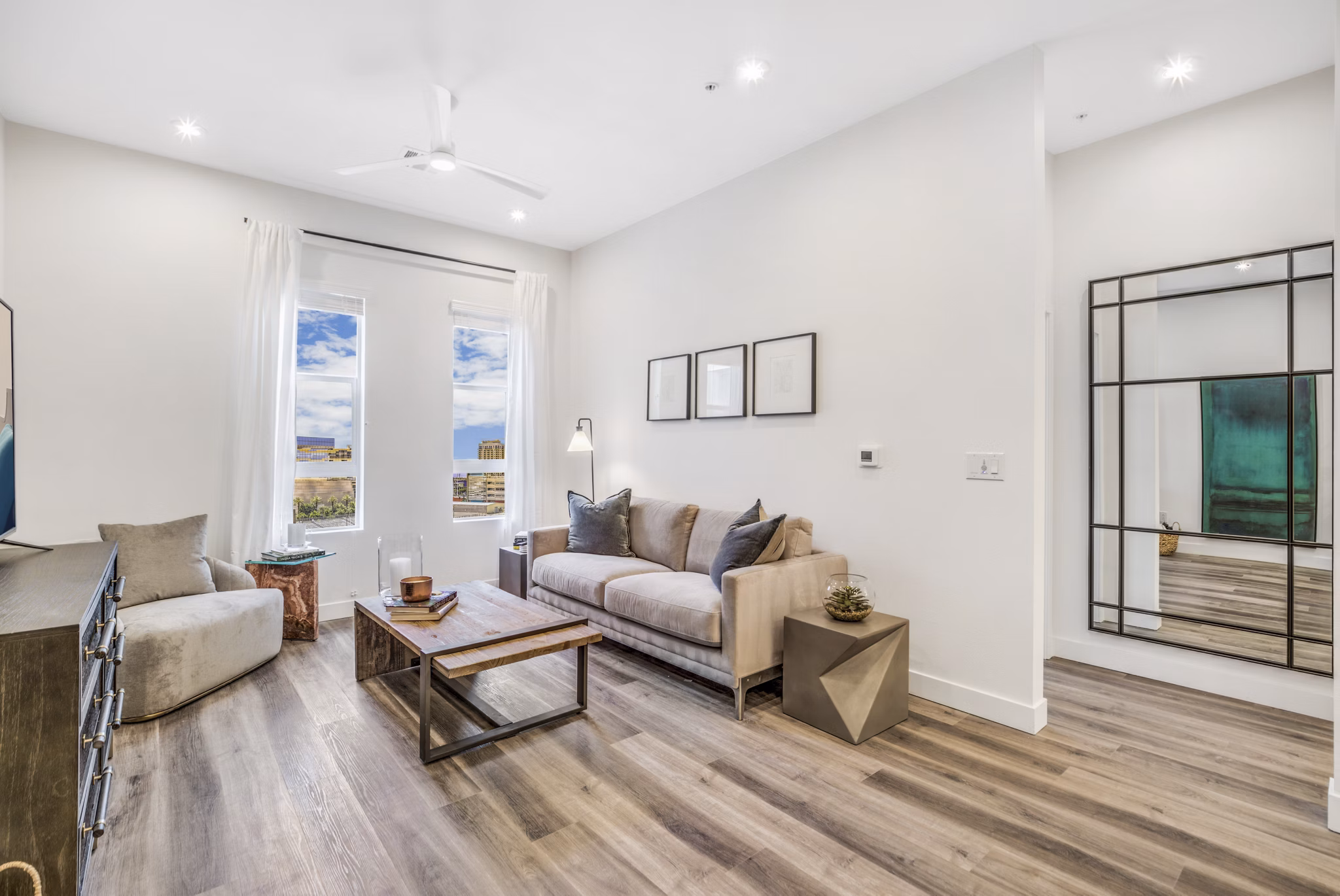 Modern living room with stylish furnishings at Parc Haven Apartments, offering luxury living spaces in a vibrant community setting
