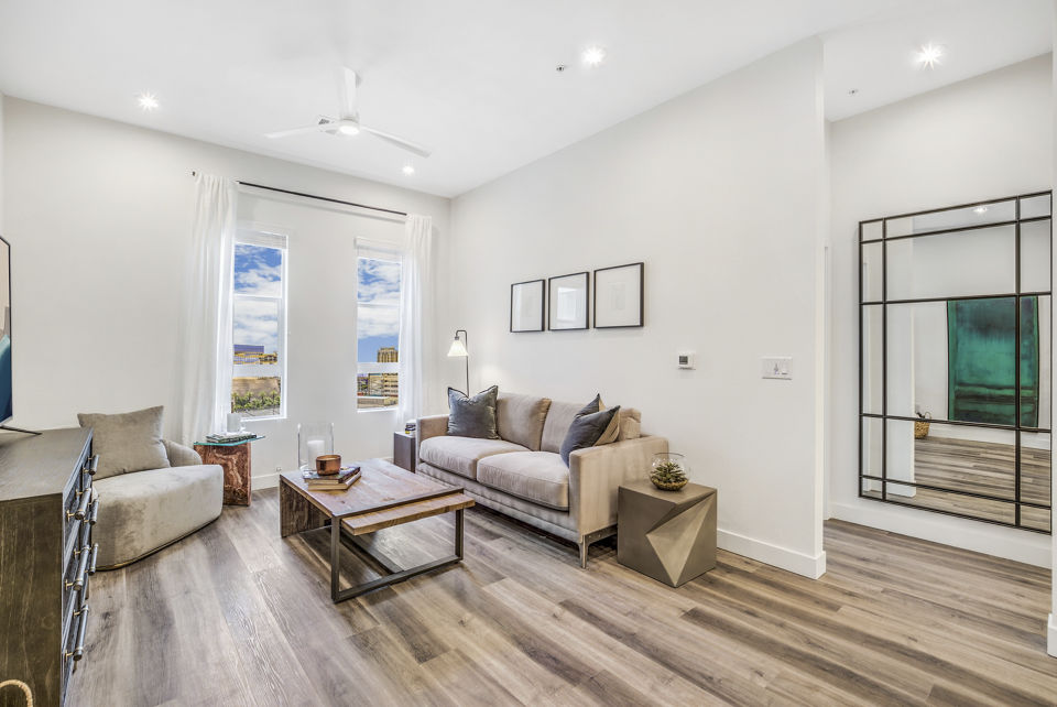 Modern living room with stylish furnishings at Parc Haven Apartments, offering luxury living spaces in a vibrant community setting