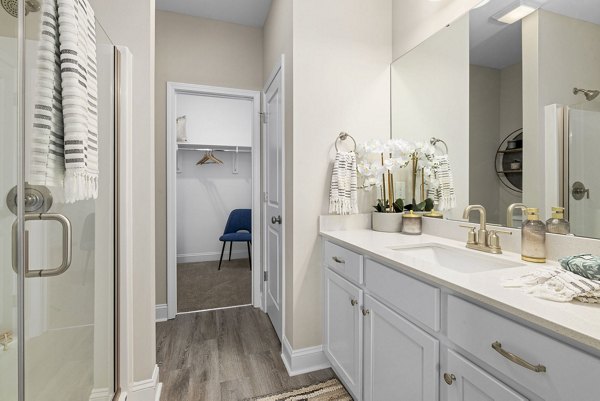 Luxurious bathroom featuring sleek fixtures at Banyan Silo Ridge Apartments