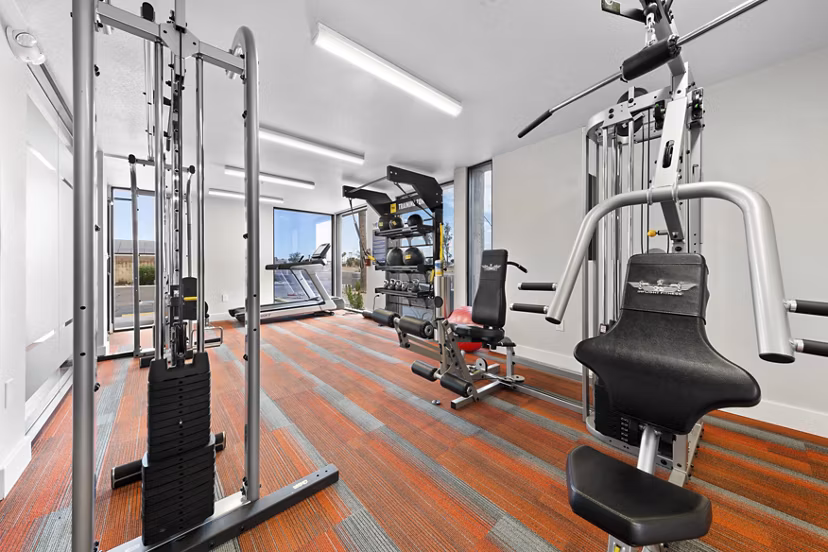 Fitness center with state-of-the-art equipment at Verve Apartments, luxury living by Greystar