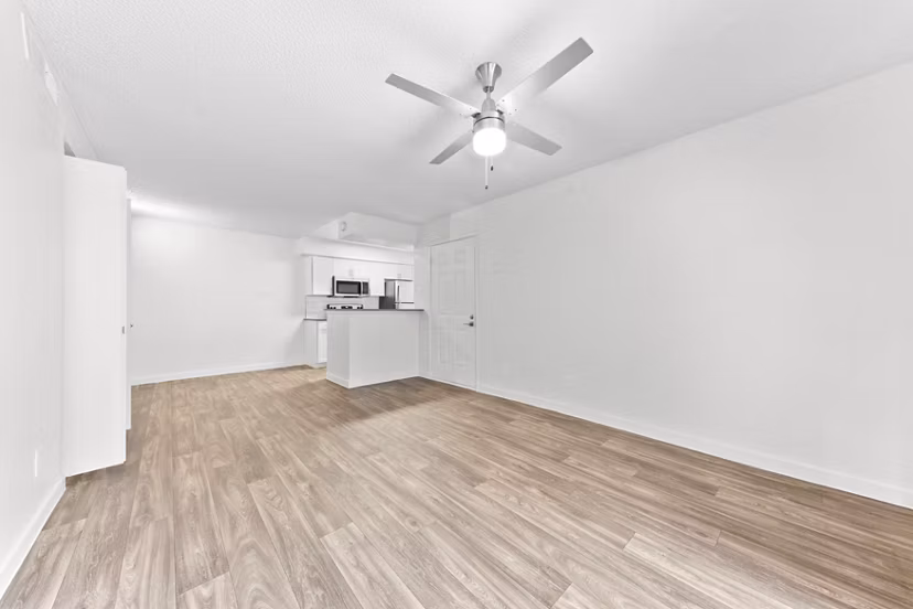 Modern living room with stylish furnishings at Verve Apartments, a luxury Greystar property