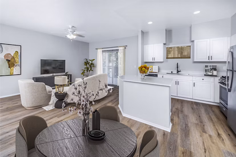 Dining room with elegant dining set at The Village on 5th Apartments