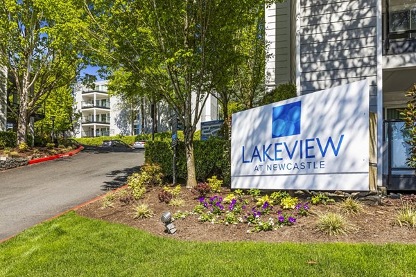 signage/building exterior at Lakeview at Newcastle Apartments