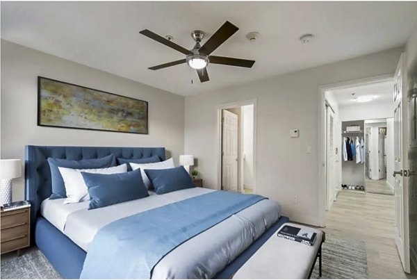Cozy bedroom with modern decor in Lakeview at Newcastle Apartments