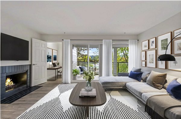 Spacious living room with modern decor in Lakeview at Newcastle Apartments