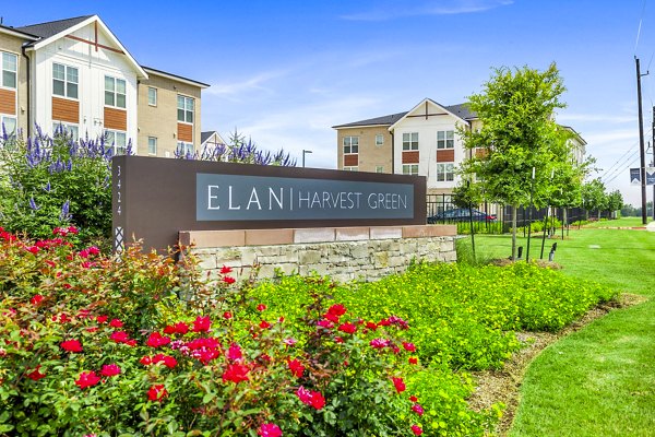 signage and building/exterior at Elan Harvest Green Apartments