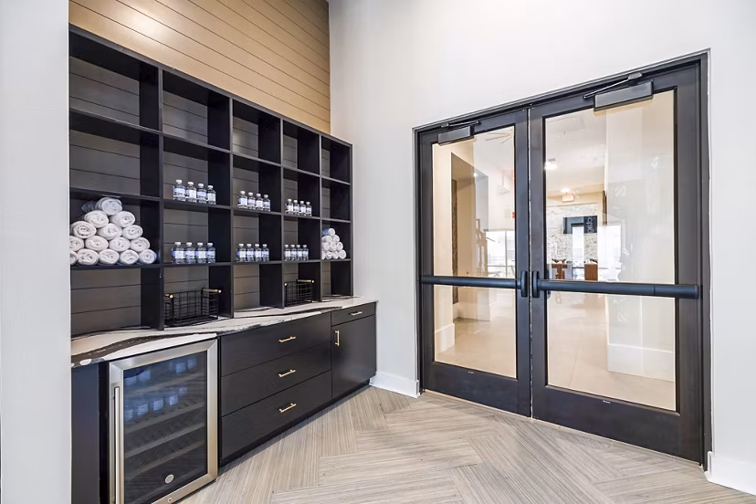 State-of-the-art fitness center with modern equipment at Elan Harvest Green Apartments