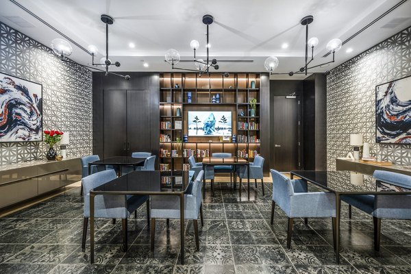 clubhouse dining room at Avenu at Natick Apartments