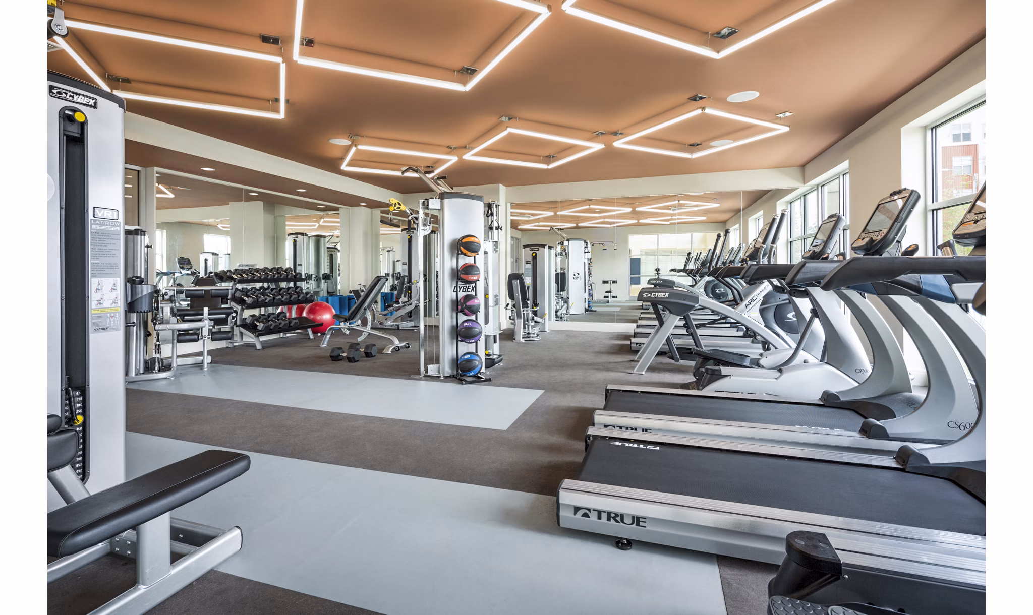 State-of-the-art fitness center with modern equipment at One North of Boston Apartments