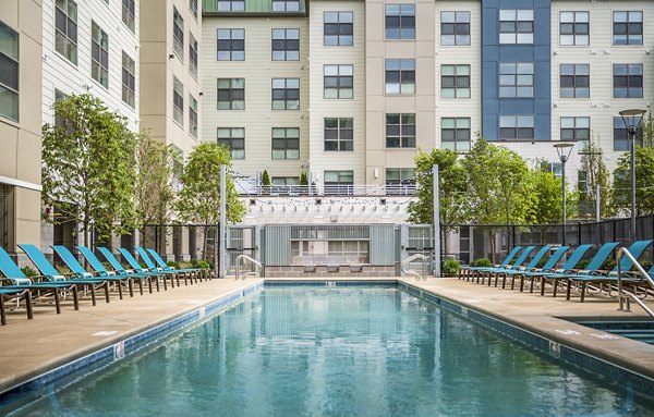 Luxurious outdoor pool area at One North of Boston Apartments