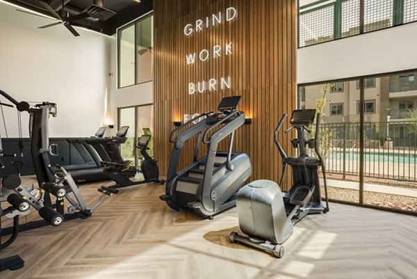 State-of-the-art fitness center with modern equipment at Allaso Journal Center Apartments in Albuquerque, ideal for active lifestyles