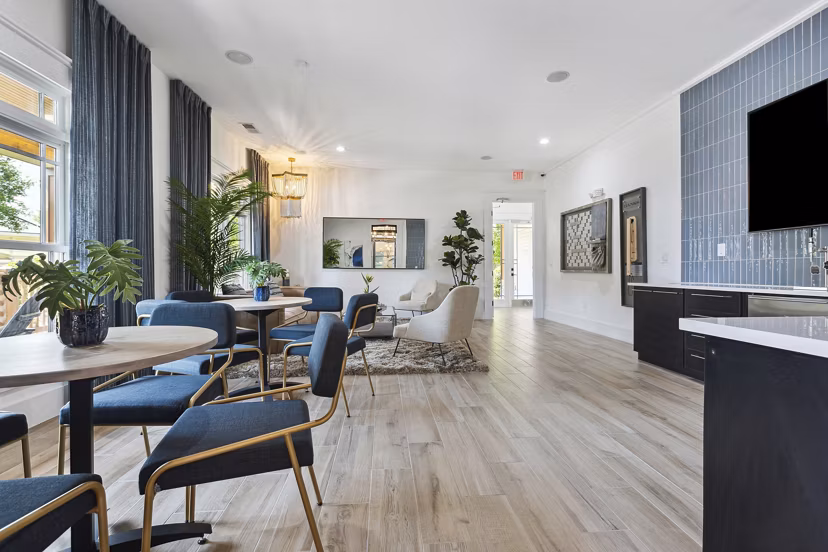 Clubhouse featuring modern design and comfortable seating at The Banks at Rivergate Apartments