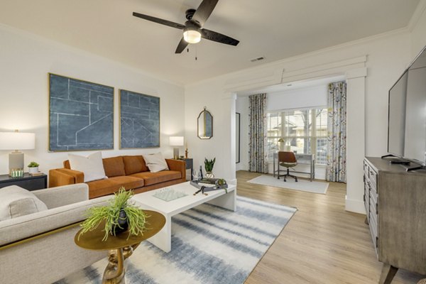 The Banks at Rivergate: Modern living room with sleek decor and natural light