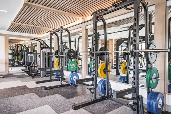 State-of-the-art fitness center at Esperanza at Duarte Station Apartments offering modern equipment