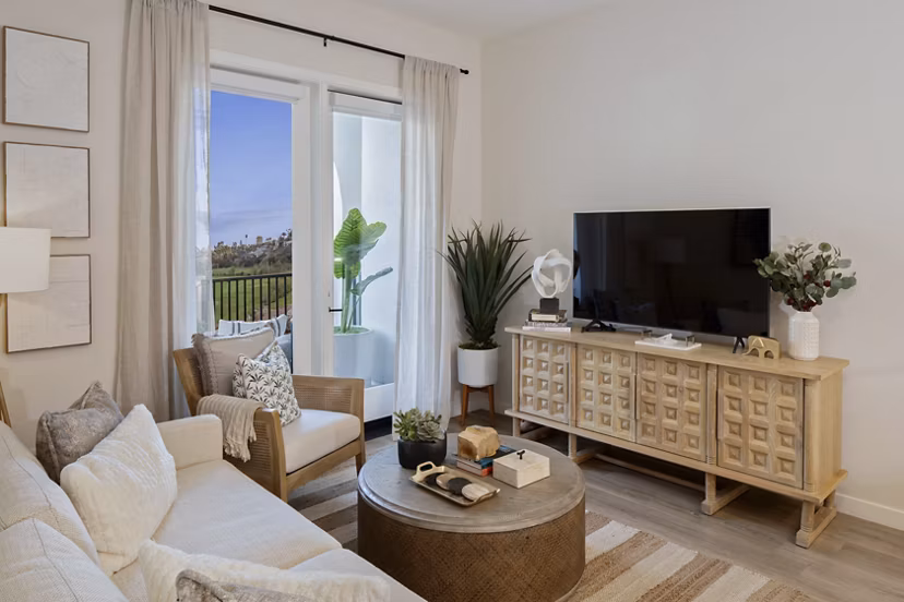 Luxurious living room with modern decor at Everleigh San Clemente Apartments