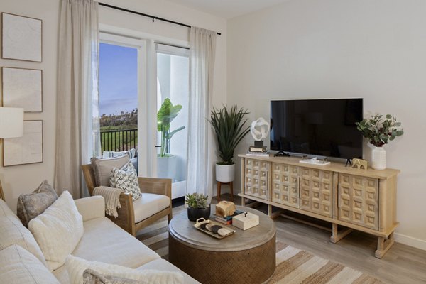 Luxurious living room with modern decor at Everleigh San Clemente Apartments