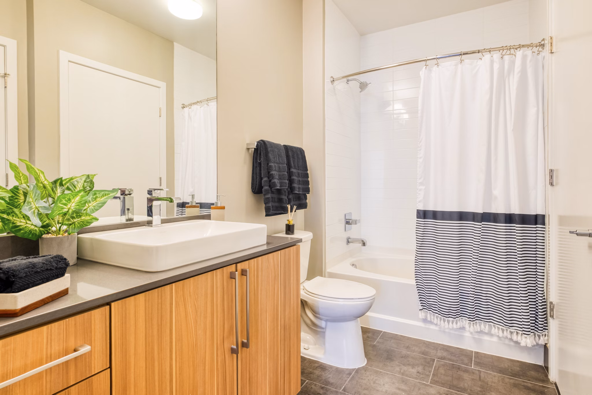 Modern bathroom with sleek fixtures at Notch8 Apartments