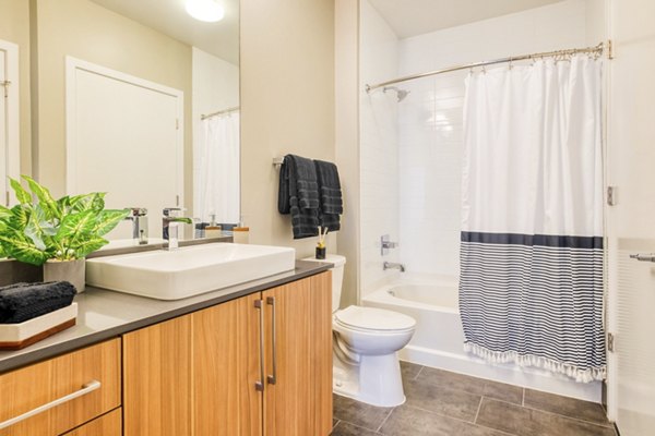 Modern bathroom with sleek fixtures at Notch8 Apartments