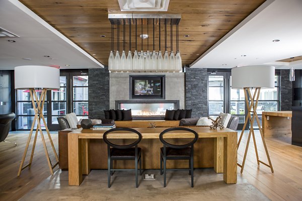 Community clubhouse with modern decor and seating at Notch8 Apartments, a Greystar luxury property in vibrant Seattle neighborhood