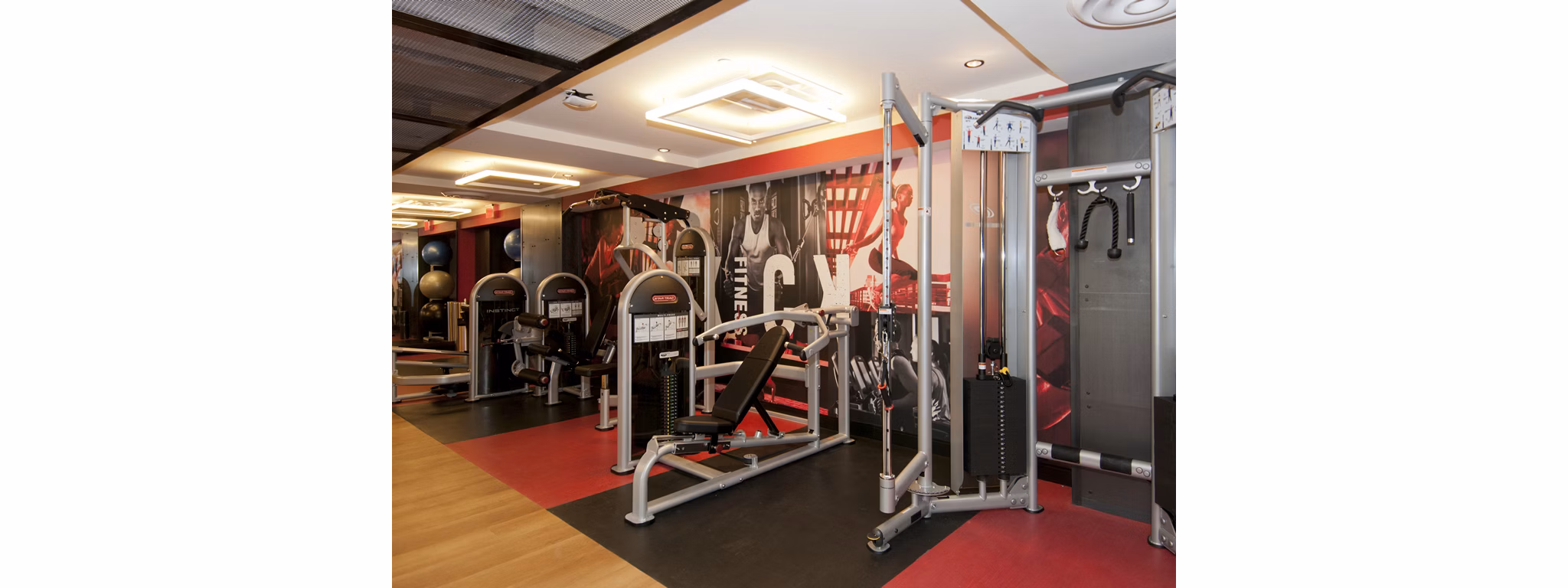 Fitness center with modern equipment at Notch8 Apartments