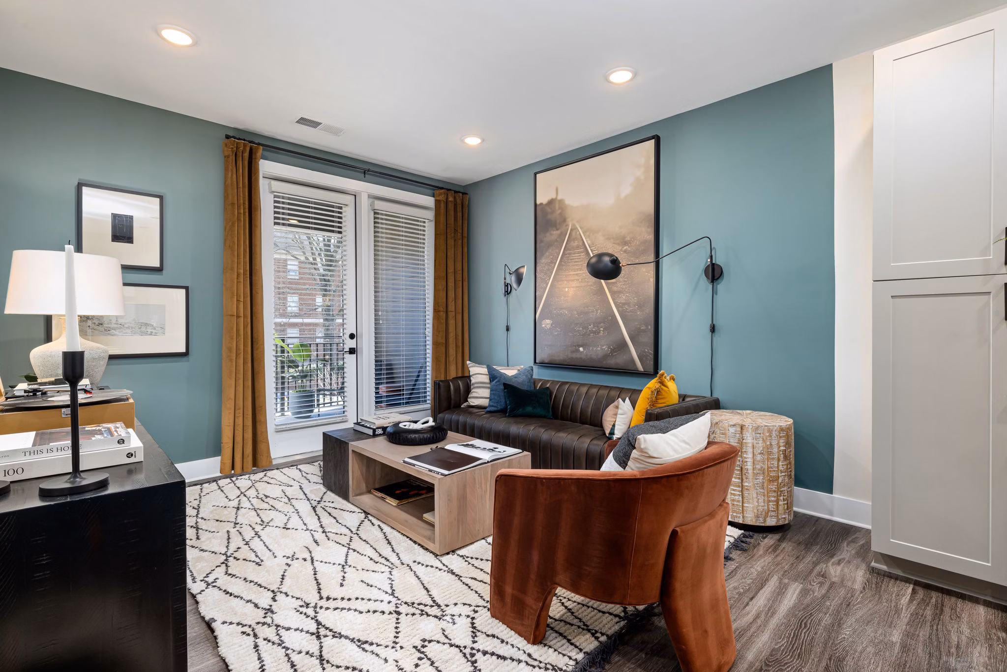Modern living room with stylish decor in The Signal Apartments