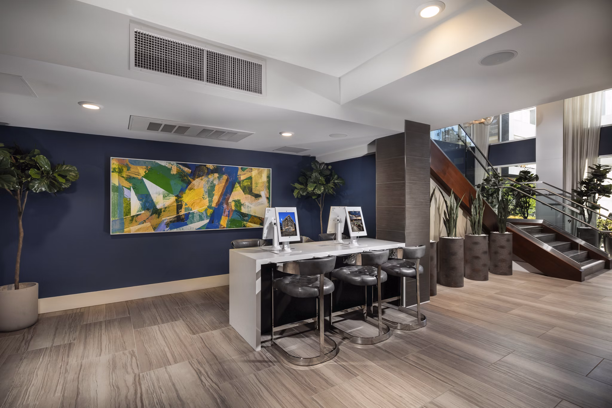 Stylish clubhouse featuring modern design elements at Next on Lex Apartments