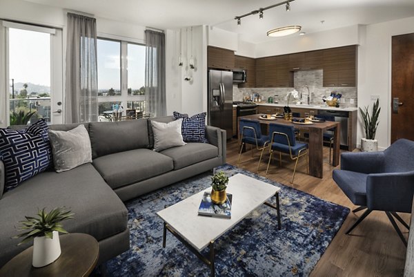 Spacious living room with modern furnishings at Next on Lex Apartments, Greystar luxury apartments in Glendale