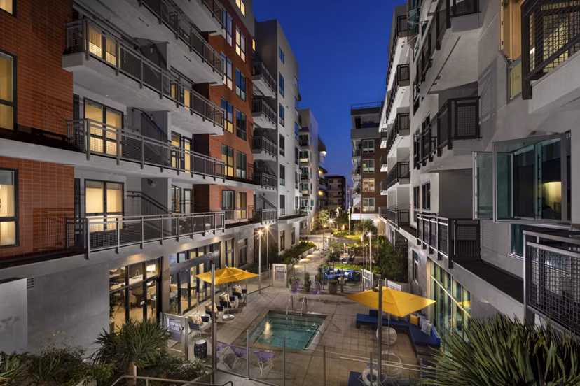 Peaceful landscaped courtyard at Next on Lex Apartments