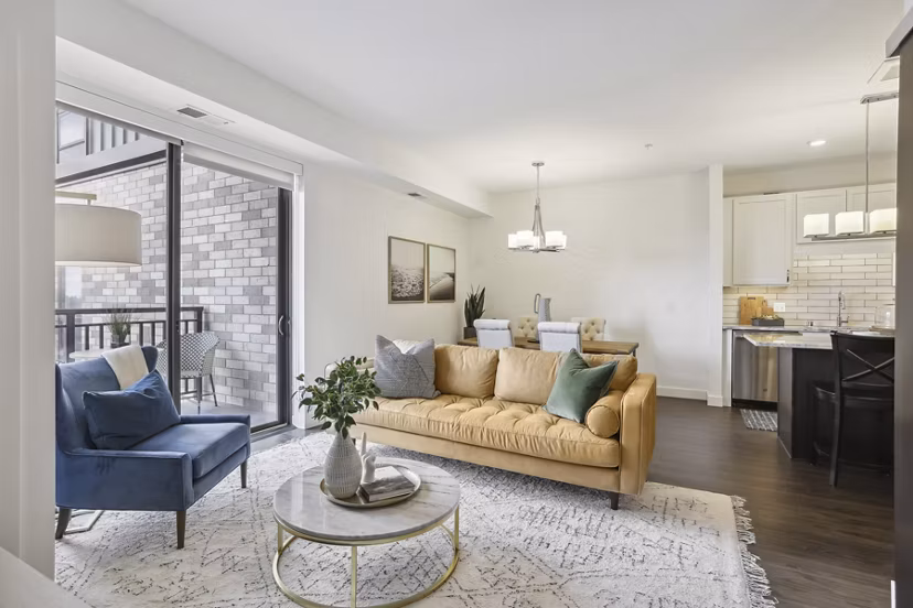 Modern living room with stylish decor at Avidor Edina Apartments, offering luxury living in Minneapolis