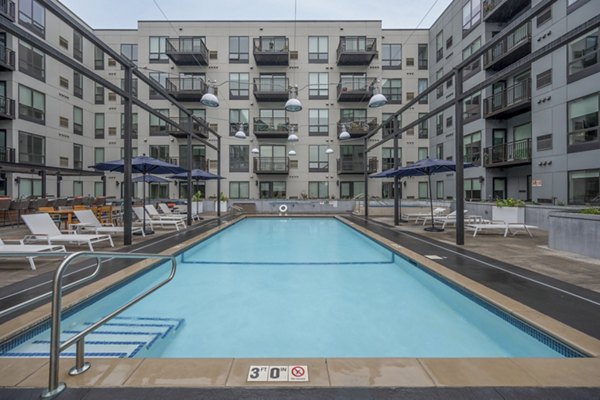 Rooftop pool with sun loungers at Avidor Edina Apartments, ideal for relaxation and leisure