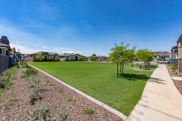 Playground with vibrant slides and swings at Vlux at Sunset Farms Apartments in a family-friendly environment