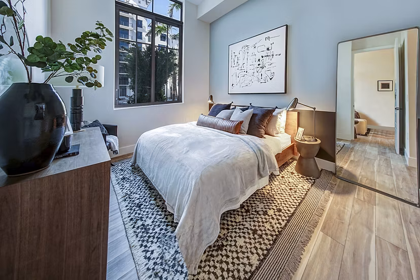 Cozy bedroom with modern decor at The Ellsworth Apartments: Luxury living by Greystar in vibrant city location
