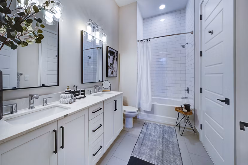 Spacious bathroom with modern fixtures at The Ellsworth Apartments