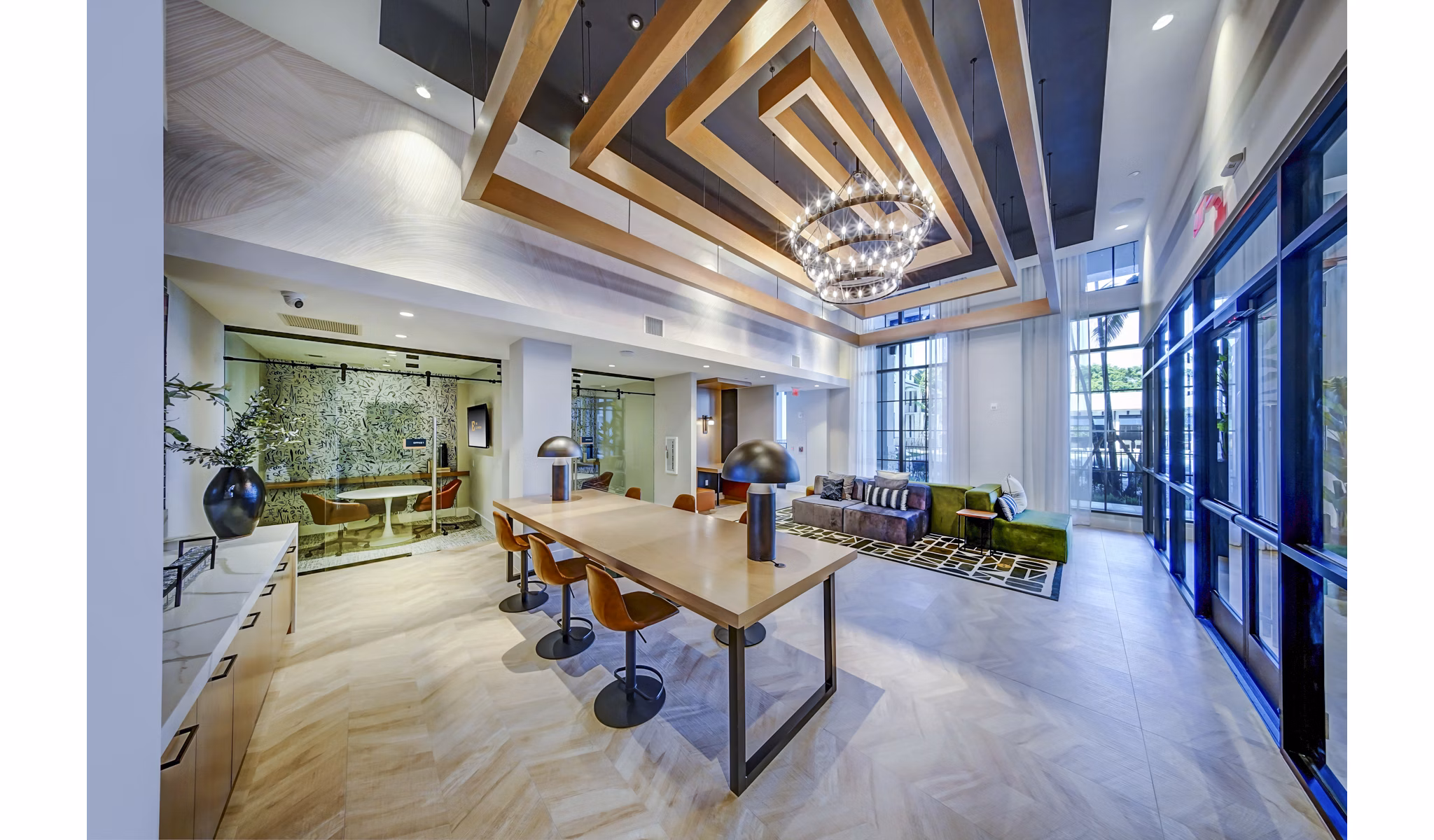 The Ellsworth Apartments: Clubhouse business center with modern meeting facilities, ideal for resident gatherings and coworking spaces