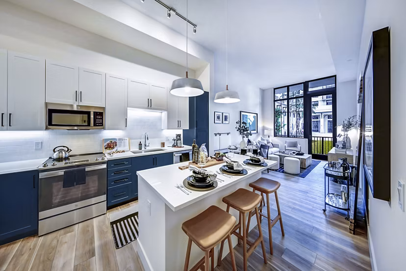 Spacious kitchen with modern appliances at The Ellsworth Apartments