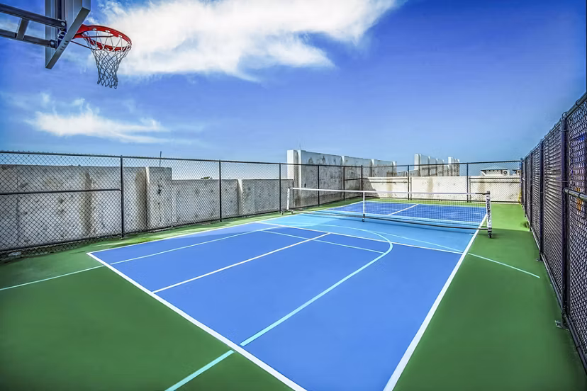 Outdoor tennis court at The Ellsworth Apartments available for residents and guests to enjoy competitive matches and recreational play