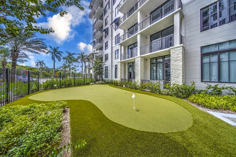 Putting green at The Ellsworth Apartments offering luxury recreation spaces for residents