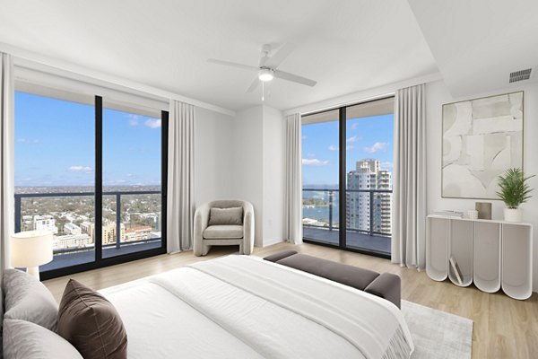 Cozy bedroom with modern decor at Ascent St Petersburg Apartments